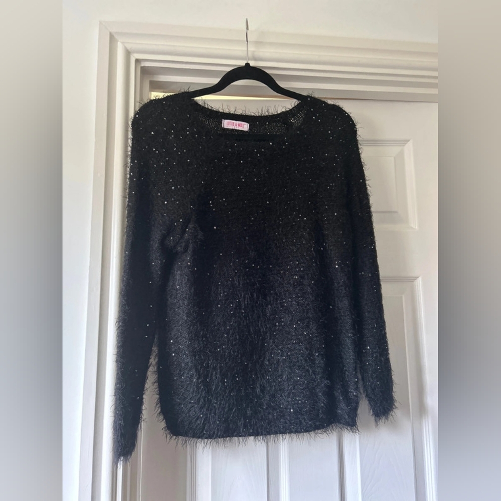 Lottie & Moll woollen sparkly black top Black Fuzzy Sweater
